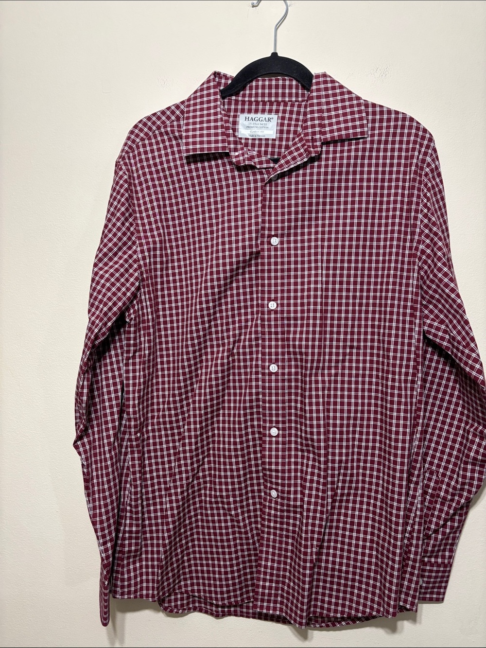 Haggar Men's Red and White Check Button-Down Shirt